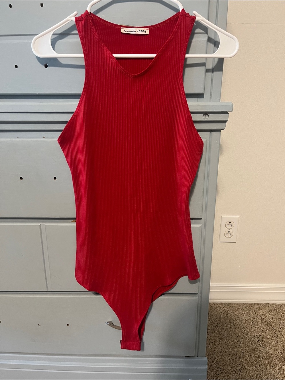 Reformation Ribbed Sleeveless Audri Bodysuit in Cherry